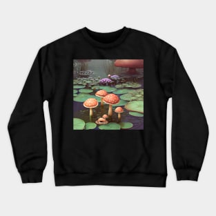 Whimsical Mushroom Pond Landscape Crewneck Sweatshirt